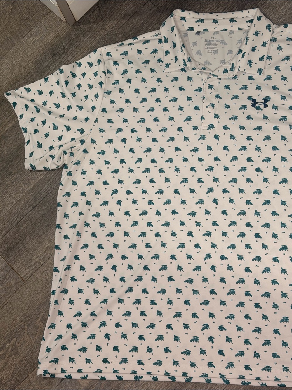 Under Armour White Polo with Green Micro Print - Men’s Short Sleeve 3XL - Picture 3 of 10